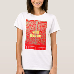 Frohe Weihnachten Golden Red Snow Herzen T-Shirt