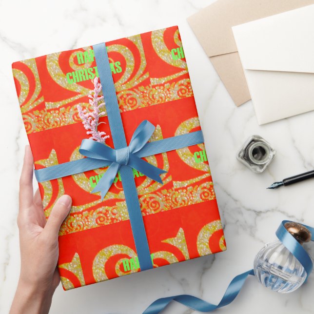 Frohe Weihnachten Golden Red Snowflex.jpg Geschenkpapier (Schenken)