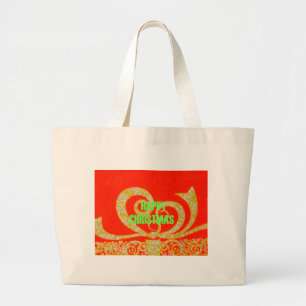 Frohe Weihnachten Golden Red Snowflex.jpg Jumbo Stoffbeutel