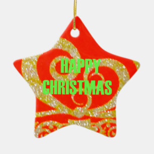 Frohe Weihnachten Golden Red Snowflex.jpg Keramikornament