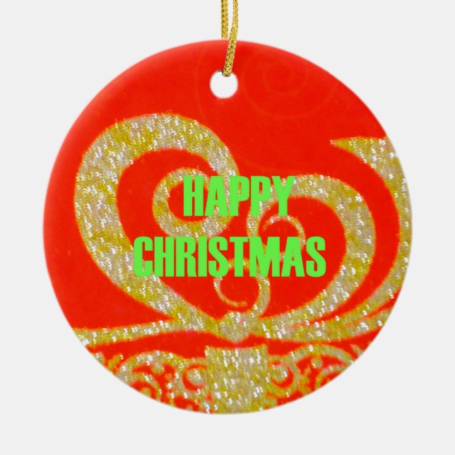 Frohe Weihnachten Golden Red Snowflex.jpg Keramikornament (Vorne)