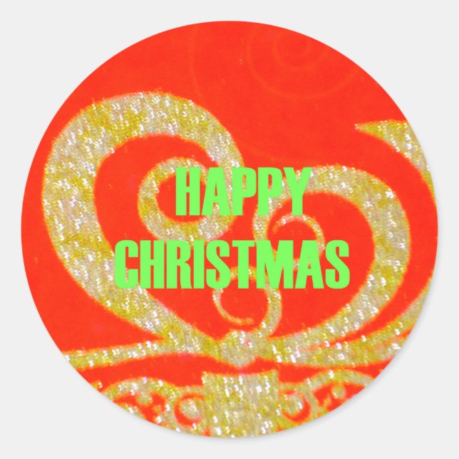 Frohe Weihnachten Golden Red Snowflex.jpg Runder Aufkleber (Vorderseite)
