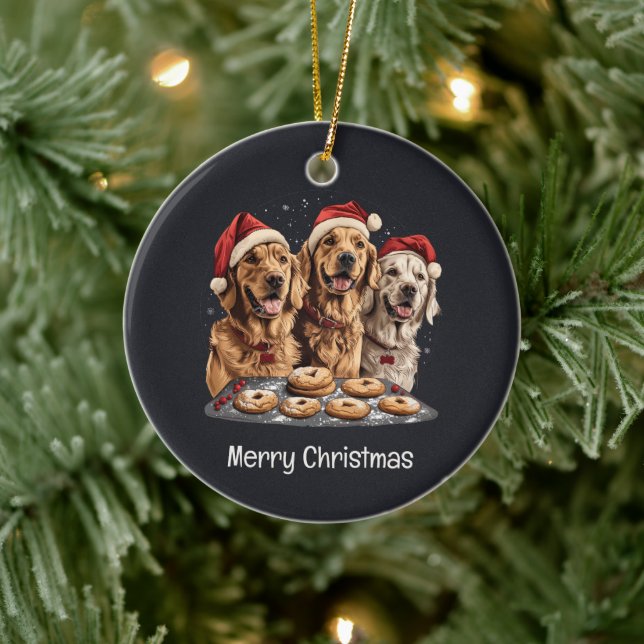Frohe Weihnachten Golden Retriever Hunde Backen Keramik Ornament (Baum)