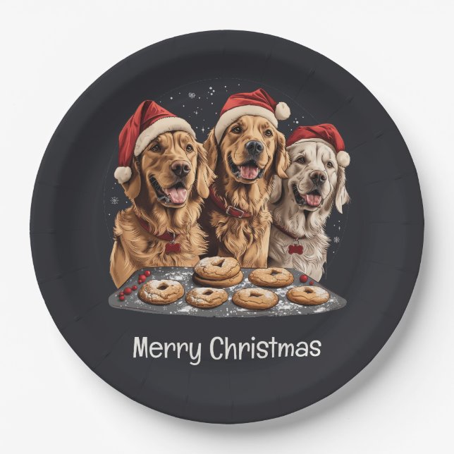 Frohe Weihnachten Golden Retriever Hunde Backen Pappteller (Vorderseite)