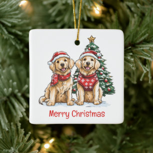 Frohe Weihnachten Golden Retriever Hunde Keramikornament