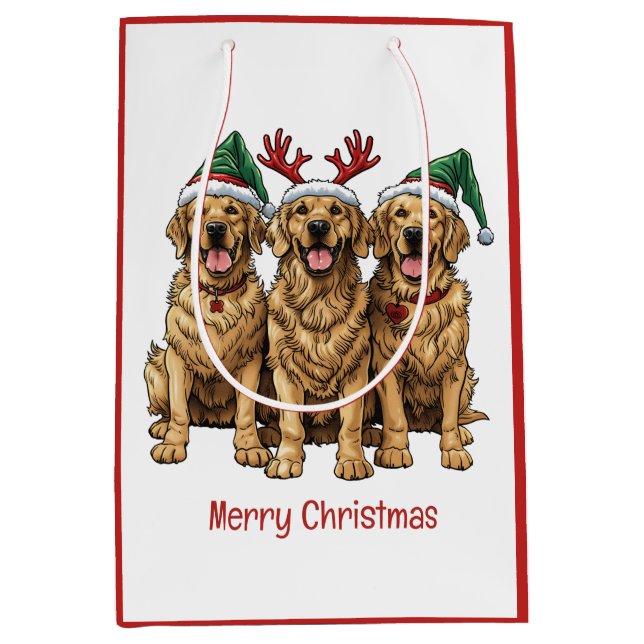 Frohe Weihnachten Golden Retriever Hunde Mittlere Geschenktüte (Vorderseite)