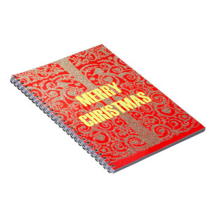 Frohe Weihnachten Golden Roter Schnee Glitter Herz Notizblock