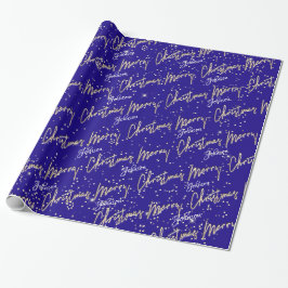Frohe Weihnachten Golden Script Name Royal Blue Na Geschenkpapier