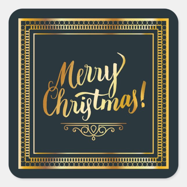 Frohe Weihnachten Golden Script Typografie Quadratischer Aufkleber (Vorderseite)