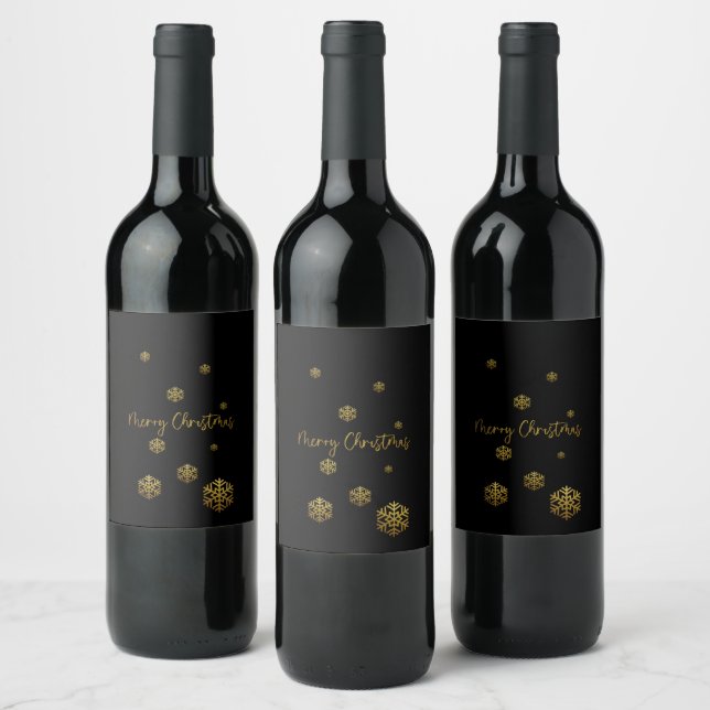 Frohe Weihnachten Golden Snowflakes Weinetikett (Flaschen)