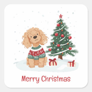 Frohe Weihnachten Goldendoodle Hund Quadratischer Aufkleber