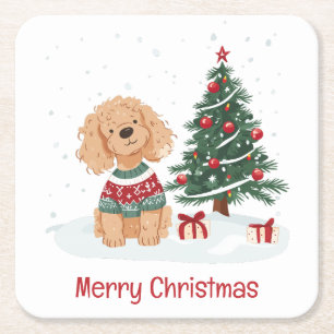 Frohe Weihnachten Goldendoodle Hund Rechteckiger Pappuntersetzer