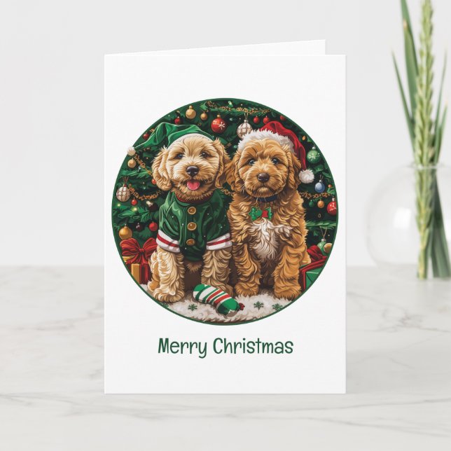 Frohe Weihnachten Goldendoodle Welpen Hunde (Vorderseite)