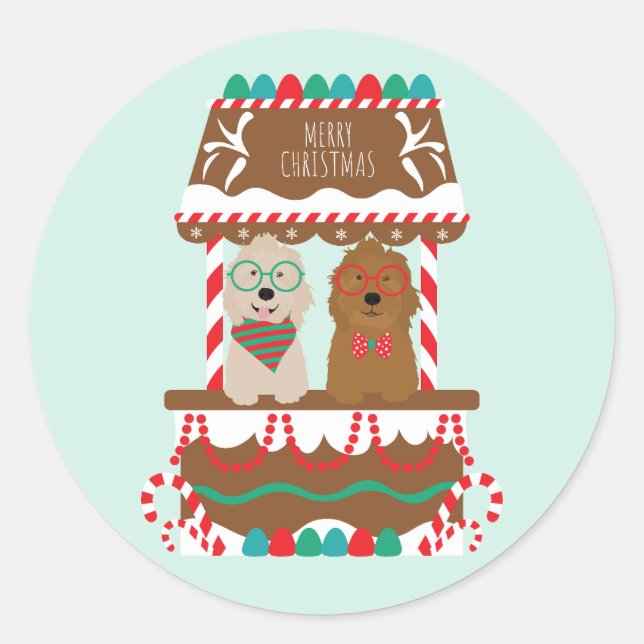 Frohe Weihnachten Goldendoodles Holiday Stand Hund Runder Aufkleber (Vorderseite)