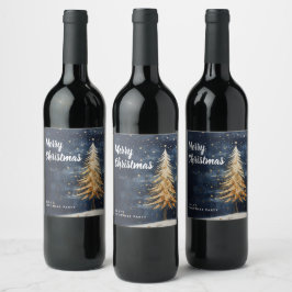 Frohe Weihnachten Goldene Bäume Weinkarte Weinetikett