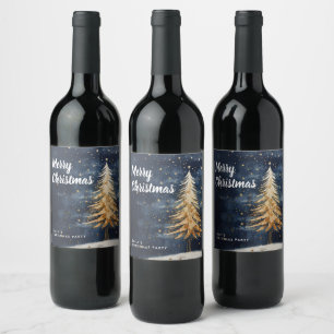 Frohe Weihnachten Goldene Bäume Weinkarte Weinetikett