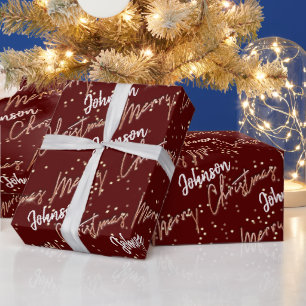 Frohe Weihnachten Goldene Schrift aus Name Rose Geschenkpapier