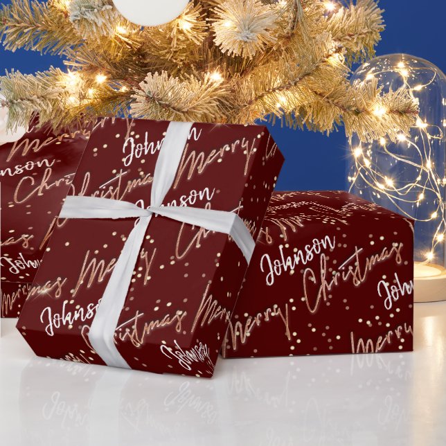 Frohe Weihnachten Goldene Schrift aus Name Rose Geschenkpapier (Feiertage)