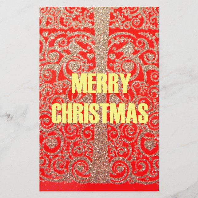 Frohe Weihnachten Goldener Roter Schnee Glitzer Ku Briefpapier (Vorderseite)