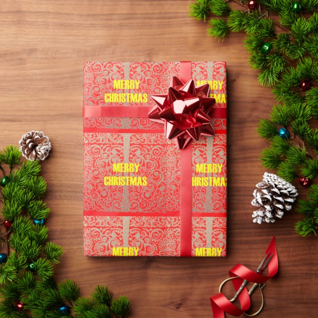 Frohe Weihnachten Goldener Roter Schnee Glitzer Ku Geschenkpapier (Feiertagsgeschenk)