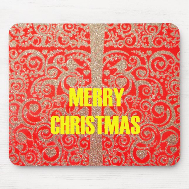 Frohe Weihnachten Goldener Roter Schnee Glitzer Ku Mousepad (Vorne)