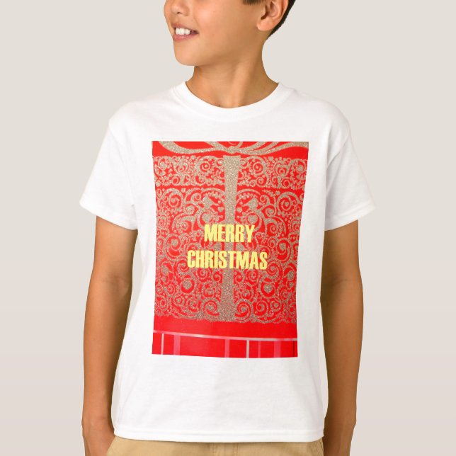 Frohe Weihnachten Goldener Roter Schnee Glitzer Ku T-Shirt (Vorderseite)