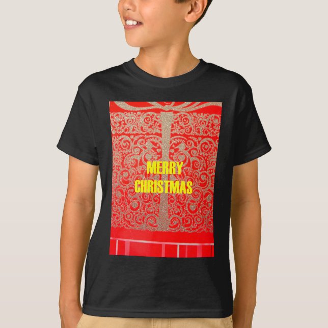 Frohe Weihnachten Goldener Roter Schnee Glitzer Ku T-Shirt (Vorderseite)
