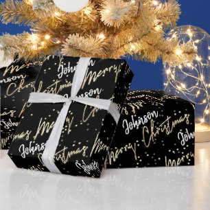 Frohe Weihnachten goldenes Skript aus Name BlackWh Geschenkpapier