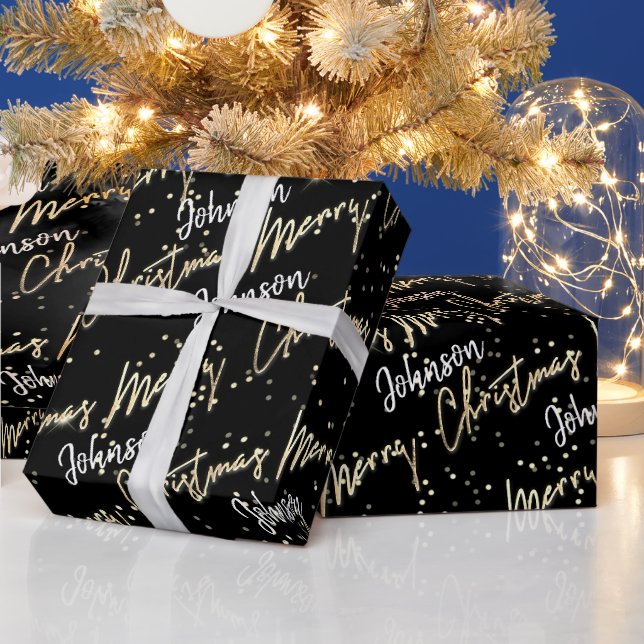 Frohe Weihnachten goldenes Skript aus Name BlackWh Geschenkpapier (Feiertage)