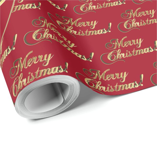 Frohe Weihnachten Goldfolie Script Apfelrot Geschenkpapier (Rolleneckpunkt)