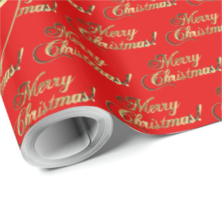 Frohe Weihnachten Goldfolie Skript Hellrot Geschenkpapier