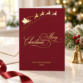 Frohe Weihnachten Goldfolie Tiefrotes Santa-Schlit