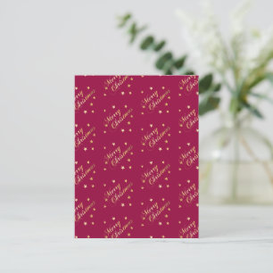 Frohe Weihnachten Goldtöne Sterne Burgund Elegant Postkarte
