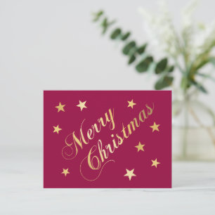 Frohe Weihnachten Goldtöne Sterne Burgund Elegant Postkarte