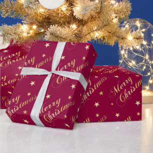 Frohe Weihnachten Goldtöne Sterne Elegantes Burgun Geschenkpapier