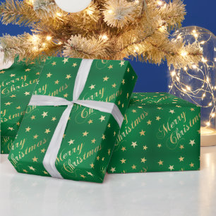 Frohe Weihnachten Goldtöne Sterne Grün Elegant Geschenkpapier