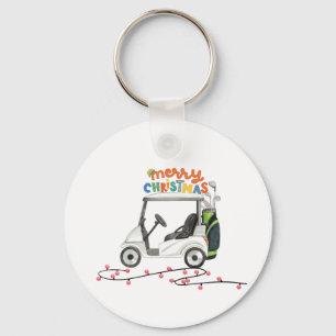 Frohe Weihnachten Golf mit Golfbag-Wagen Schlüsselanhänger