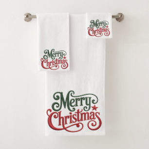 Frohe Weihnachten Gotische Stickerei Typografie Badhandtuch Set