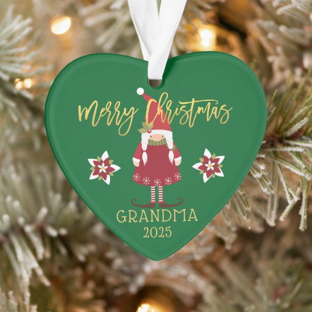 Frohe Weihnachten Grandma Gnome Girl Holiday Foto Ornament (Baum)