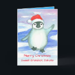 Frohe Weihnachten Grandson Baby Penguin Custom<br><div class="desc">Eine fröhliche Weihnachtsgrüßkarte für ein Kind mit einem süßen Pinguin in einem leuchtend roten Santa Cap tanzen auf dem eisigen Schnee illustriert mit Aquarell.</div>