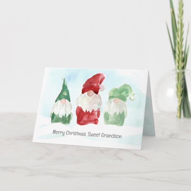 Frohe Weihnachten Grandson Holiday Gnomes Snow Karte (Vorderseite)
