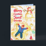 Frohe Weihnachten Grandson Snowman Angels Winter Karte<br><div class="desc">Frohe Weihnachtsgrüße für einen süßen Enkel mit einem jungen Jungen,  der Schneegel mit einem lächelnden Schneemann und Schnee illustriert mit Wasserfarbe. Ein warmer Blau ist innen.  Sie können die Farbe und den Text im Inneren entsprechend Ihren Bedürfnissen bearbeiten.</div>