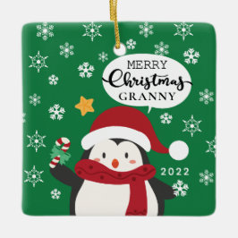 Frohe Weihnachten Granny Penguin Keramikornament