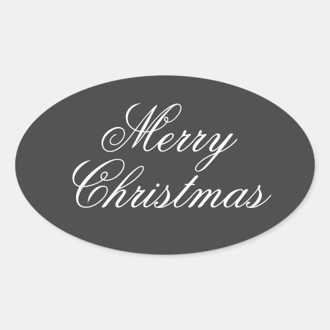 Frohe Weihnachten Grau White Script Ovaler Aufkleber (Vorderseite)