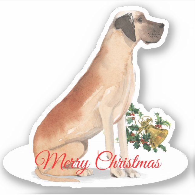 Frohe Weihnachten Great Dane Custom-Cut Vinyl Aufkleber (Vorderseite)