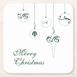 Frohe Weihnachten GreenMonogram Bauble Ornaments Rechteckiger Pappuntersetzer