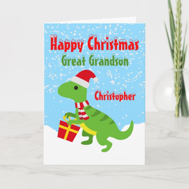 Frohe Weihnachten Groß Grandson Dinosaur T Rex Karte (Vorderseite)