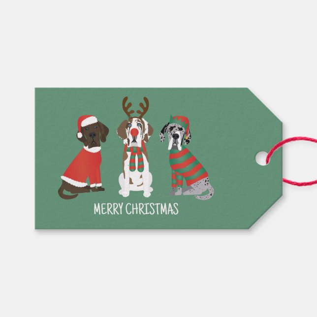 Frohe Weihnachten Große Dane Hunde Geschenkanhänger (Vorderseite (Horizontal))