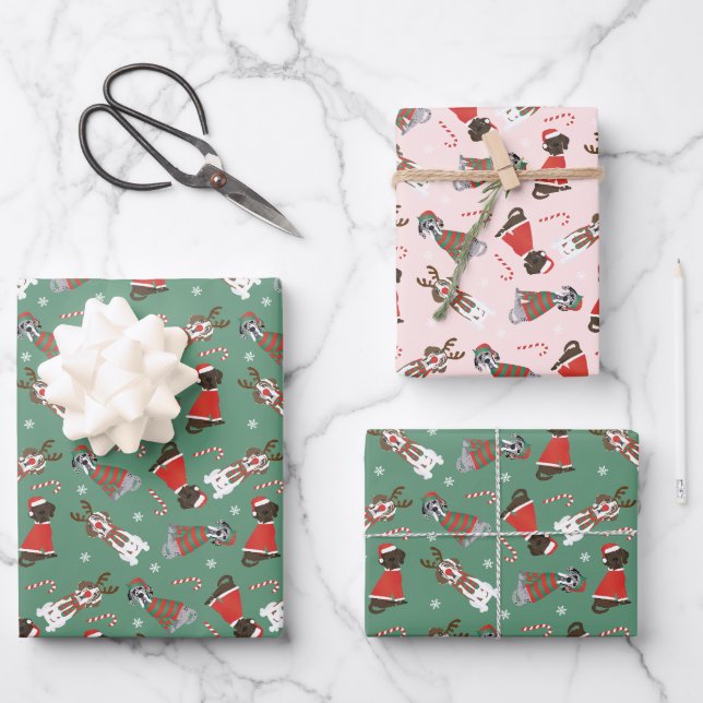 Frohe Weihnachten Große Dane Hunde Geschenkpapier Set (Vorderseite)