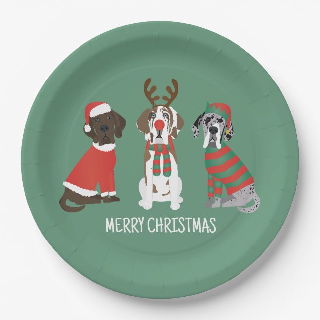 Frohe Weihnachten Große Dane Hunde Pappteller (Vorderseite)